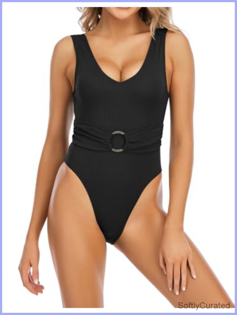 One Piece Swimsuits for Women O-Ring Belted U-Back High Cut Cheeky Bathing Suit